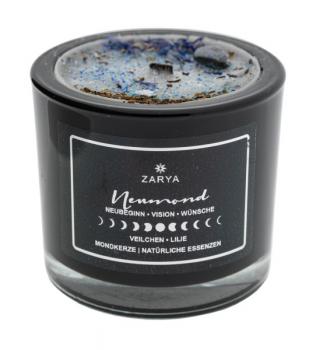 Ritualkerze Neumond mit Veilchen und Hämatit