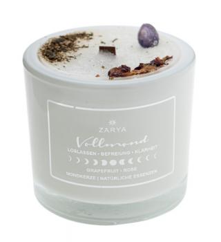 Ritualkerze Vollmond mit Rose und Amethyst