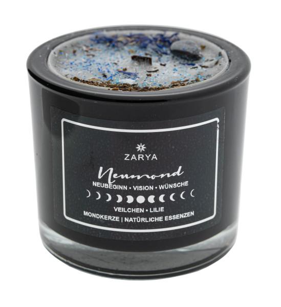 Ritualkerze Neumond mit Veilchen und Hämatit