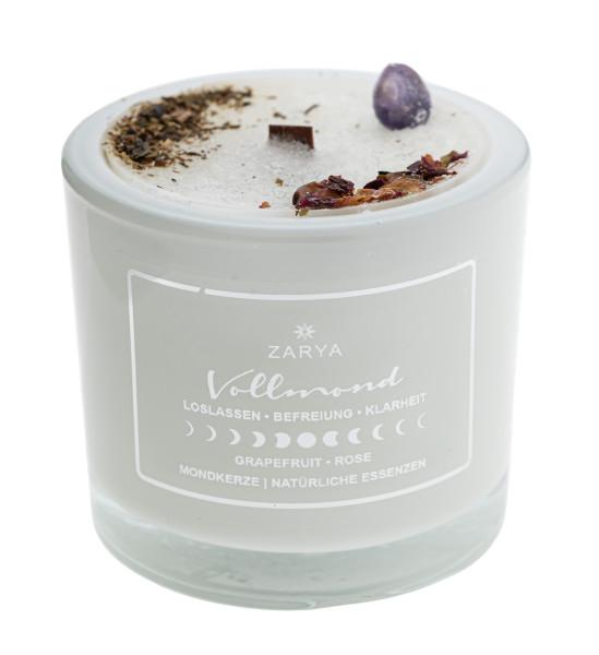 Ritualkerze Vollmond mit Rose und Amethyst